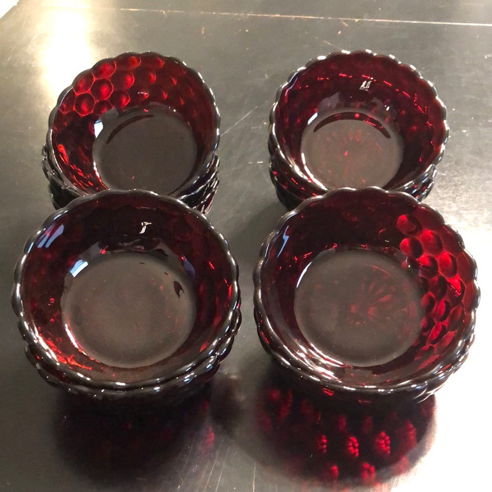 Red bubble glass dessert bowls. Set of 10